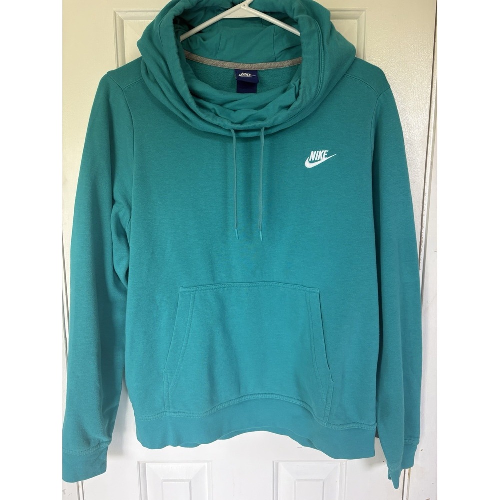 Nike Teal Fleece Pullover Hoodie Women's Large Cotton Blend Long Sleeve Logo